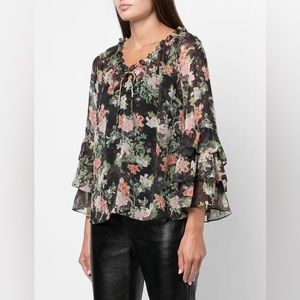 ALICE + OLIVIA Kallie ruffled floral-print georgette blouse in Romance Black